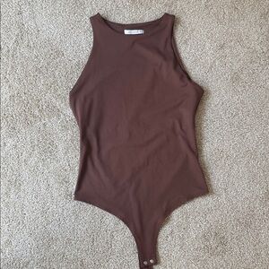 ReoRia Brown High Neck Bodysuit Tank Top
